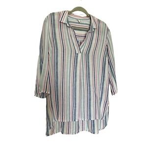 Tribal Jeans Women’s 3/4 Sleeve Tunic Size Medium Roll Tab Striped Hi-low Hem